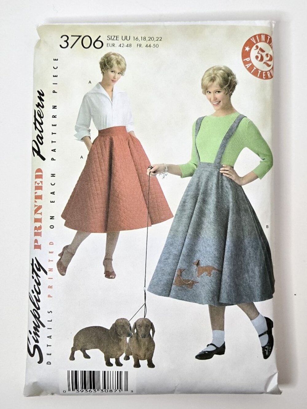 Simplicity 3706 | 1950s Poodle Skirt & Blouse Sewing Pattern | CUT | Size 16-22